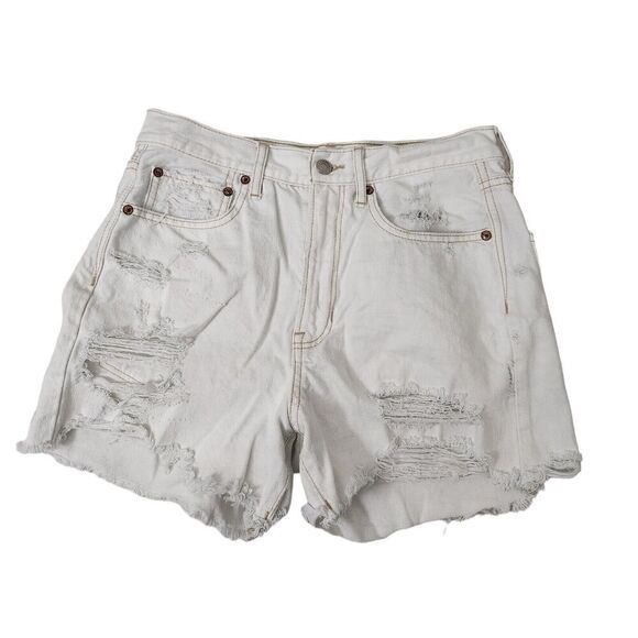 American Eagle Shorts 6 White 90s Boyfriend Distressed‎ Boho Festival Denim Y2K - Picture 1 of 12
